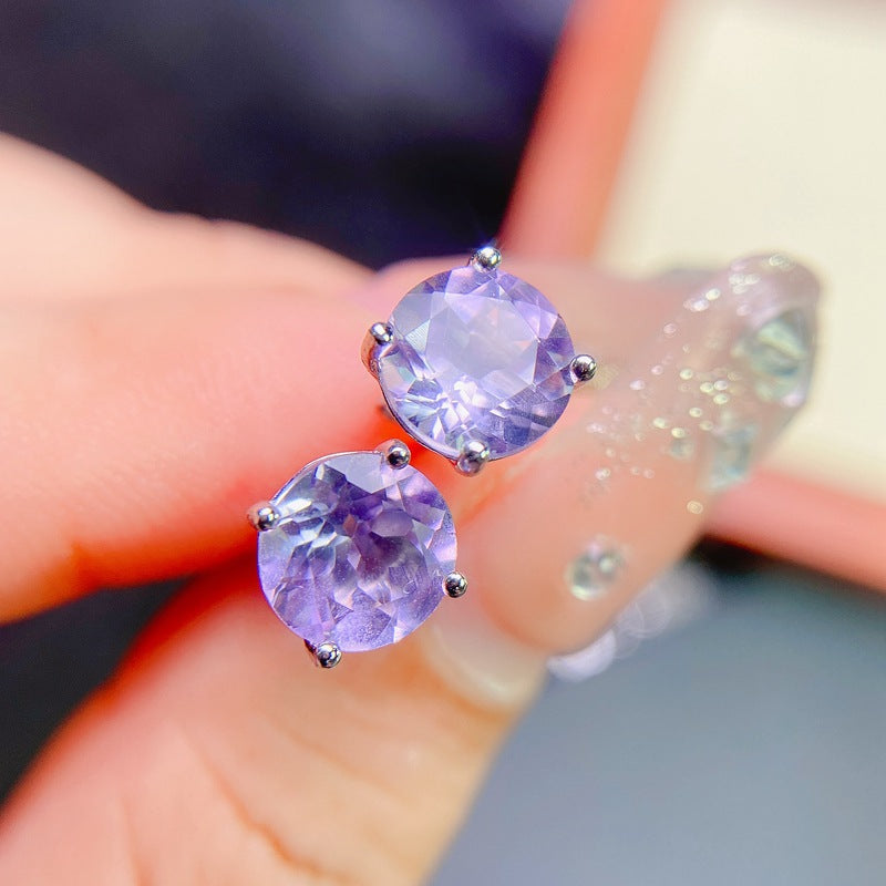 S925 Simple Natural Amethyst Earrings