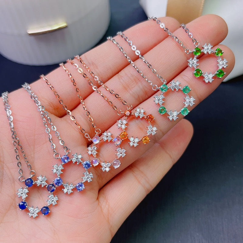 S925 Natural Color Gemstone Necklace