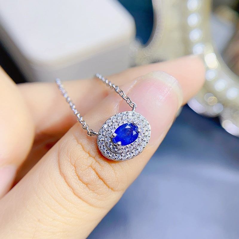 S925 Simple Fashion Natural Sapphire 4*5mm Necklace