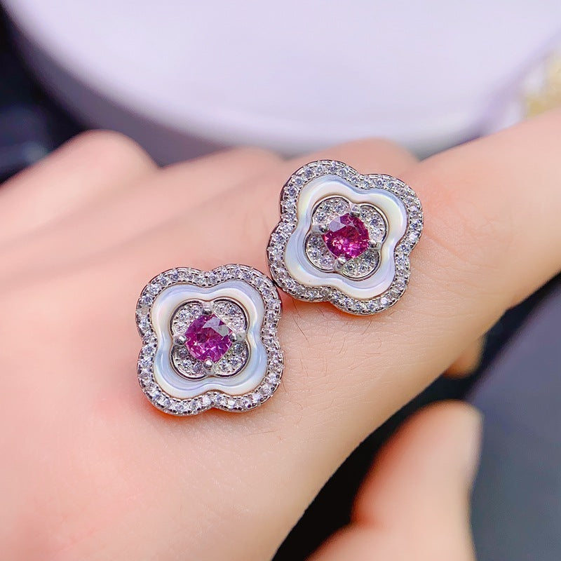 S925 Fashion Fresh Leaf Style Natural Topaz Earrings
