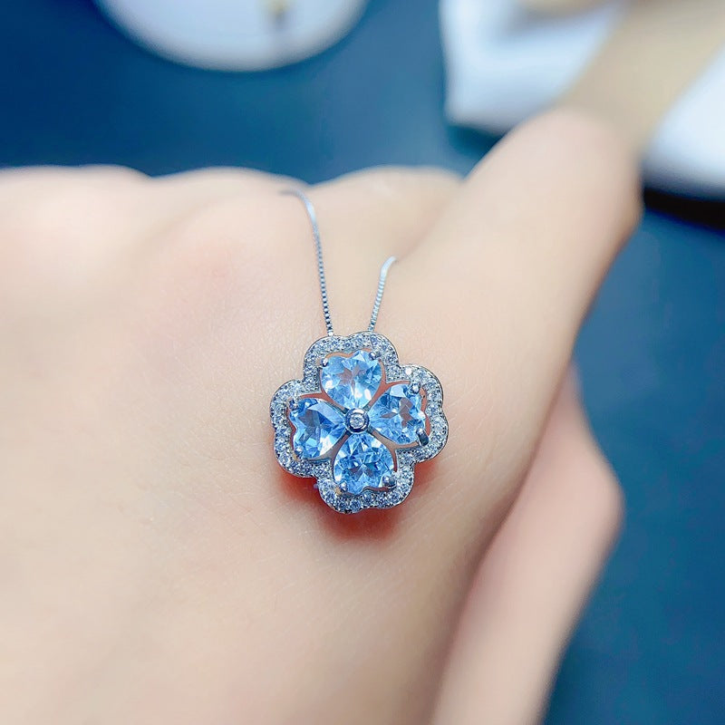S925 New Flower Natural Topaz Pendant