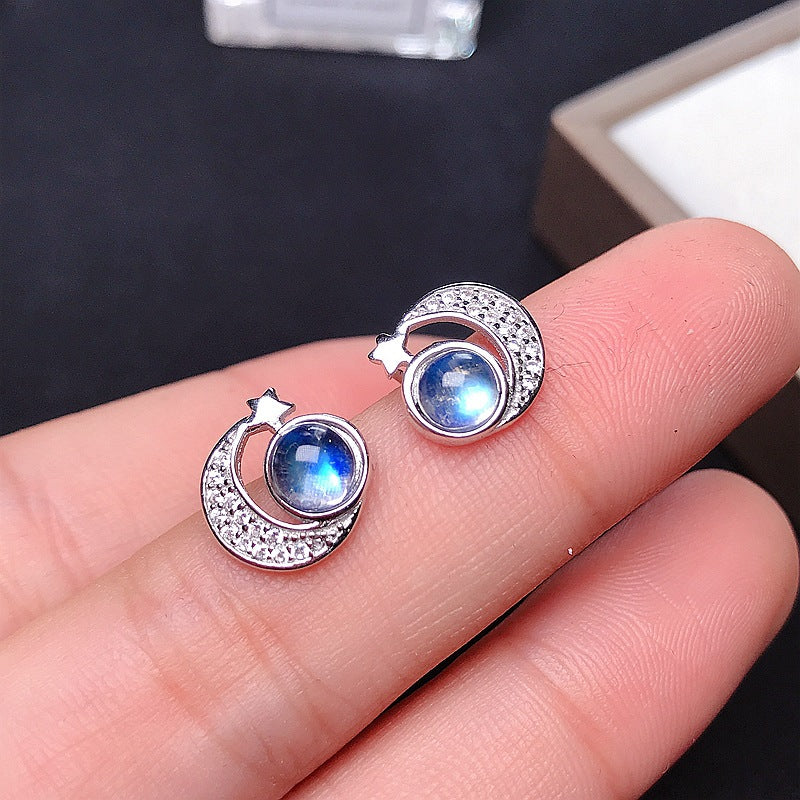 S925 silver female Korean simple moonstone earrings