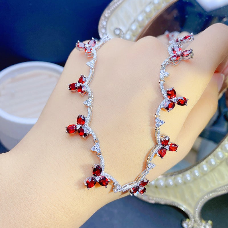 S925 Fashion Natural Garnet Row Necklace