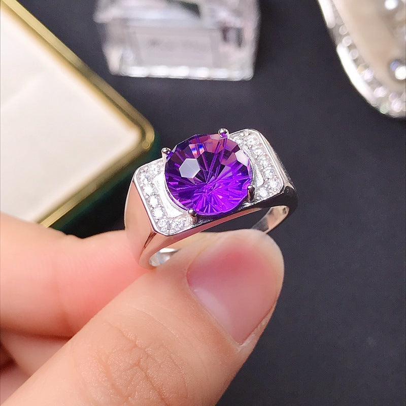 Men's S925 Silver Smokey Amethyst Ring