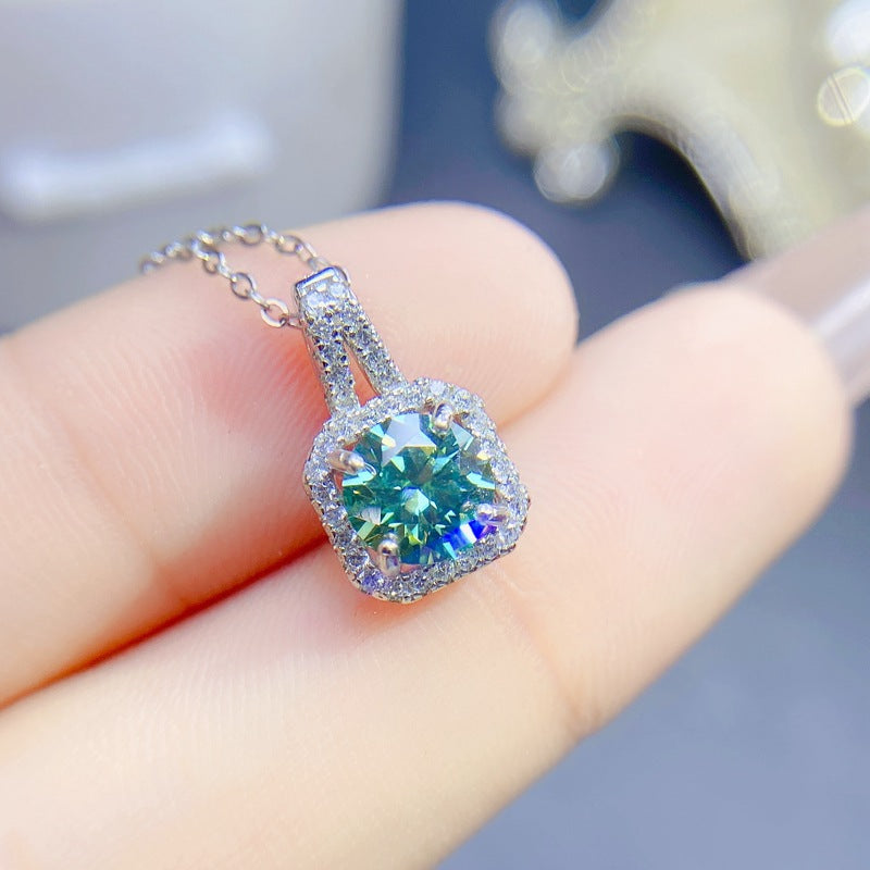S925 Moissanite Green Pendant Green