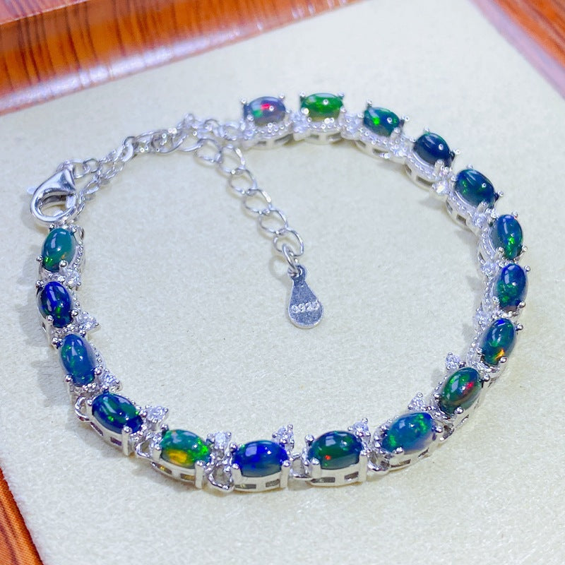 S925 Natural Black Oval Women's Bracelet