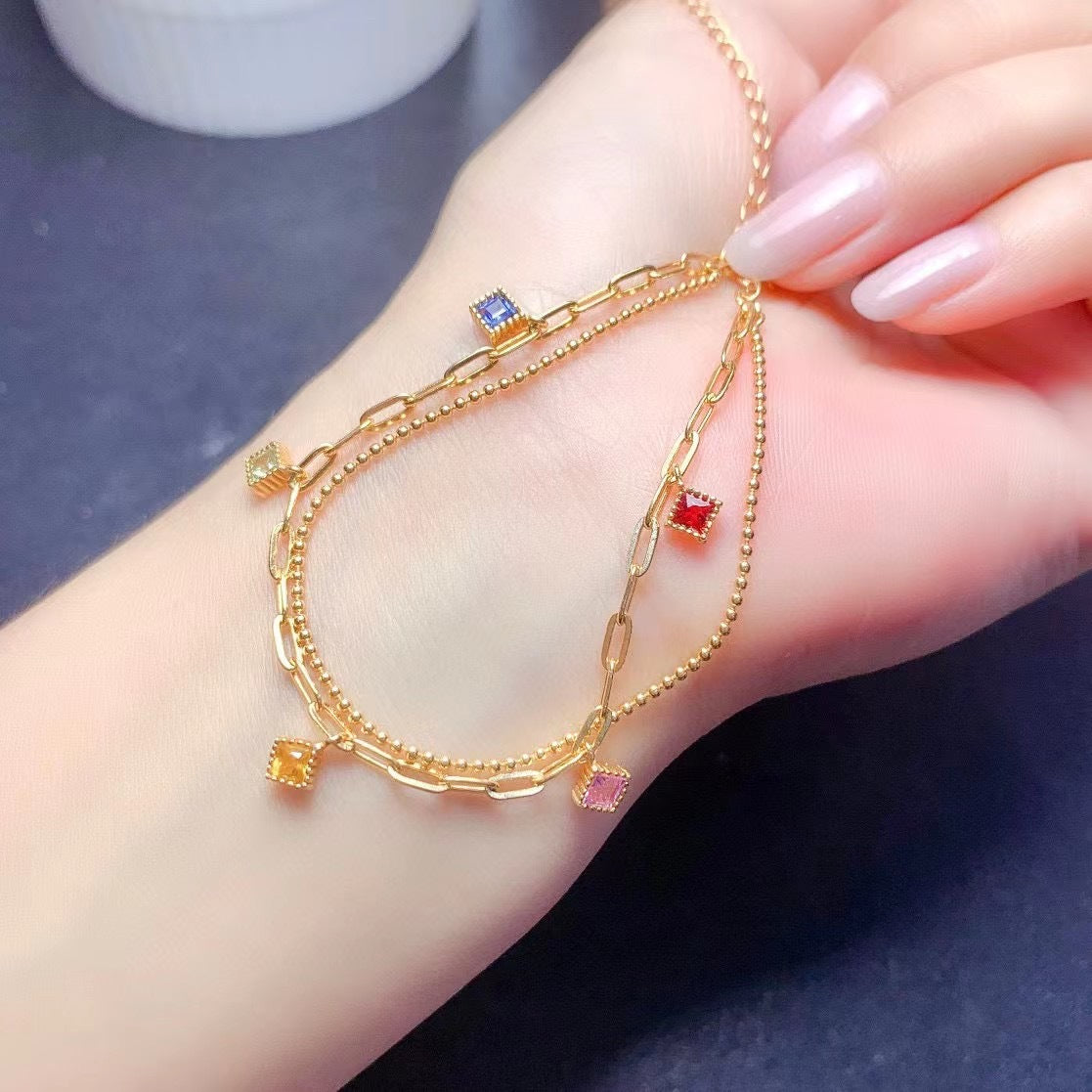 S925 Small Fresh Natural Colorful Sapphire Bracelet