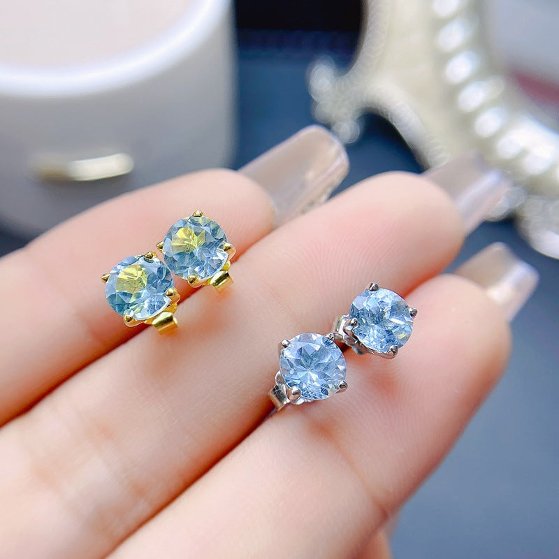 S925 Simple Natural Topaz Earrings