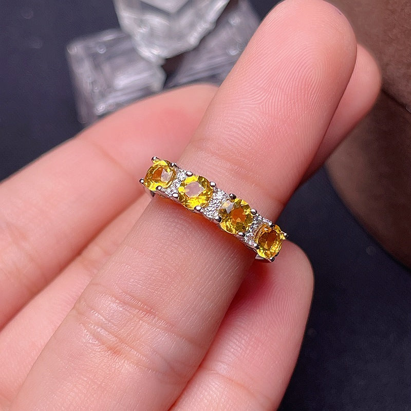 S925 citrine ring row ring
