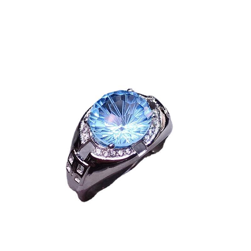 S925 Smokey Blue Topper Men's Ring