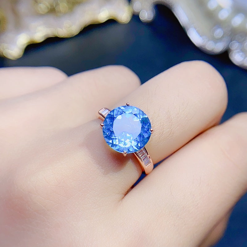 S925 Natural Swiss Blue Topaz Ring