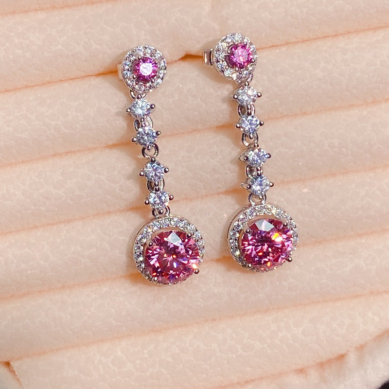 S925 USA imported moissanite diamond earrings 6.5*6.5mm 1 carat fire color flashing