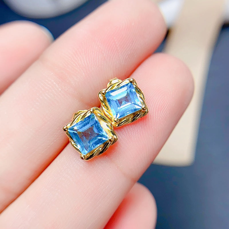S925 Natural Topaz Earrings