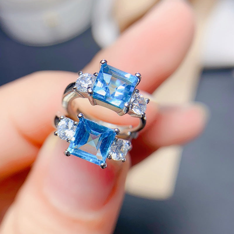 S925 Natural Topaz Earrings Light Luxury Super Sparkle Topaz