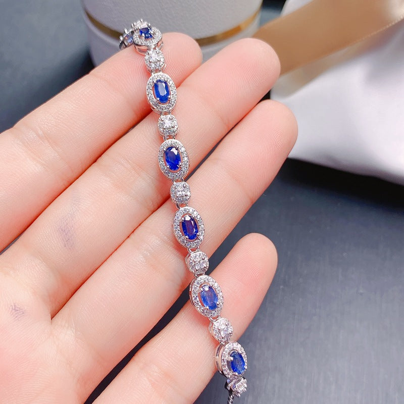 S925 Natural Sapphire Bracelet Extended Ladies Chain
