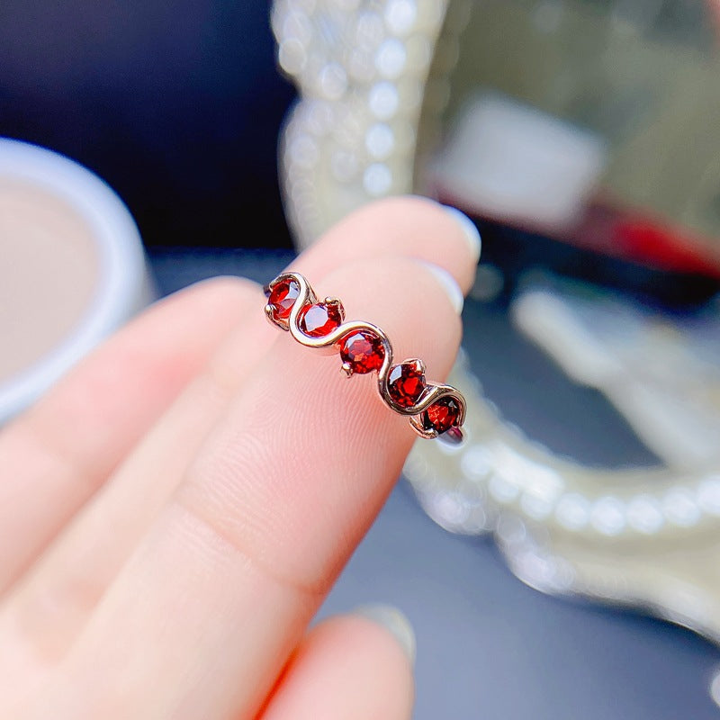 Simple 925 silver with natural 3*3mm full fire color garnet women's ring