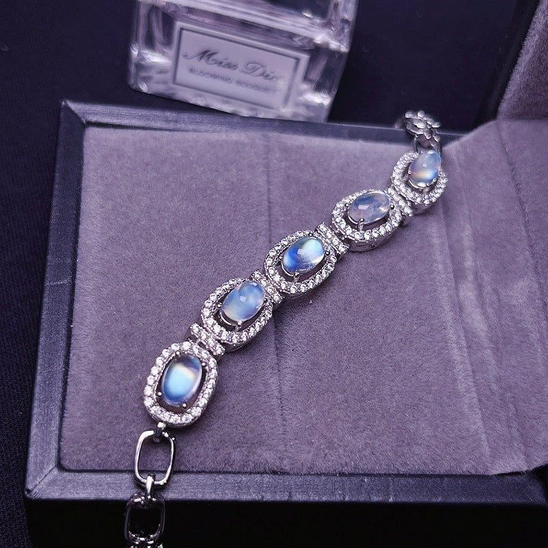 S925 Natural Blue Moonstone Bracelet