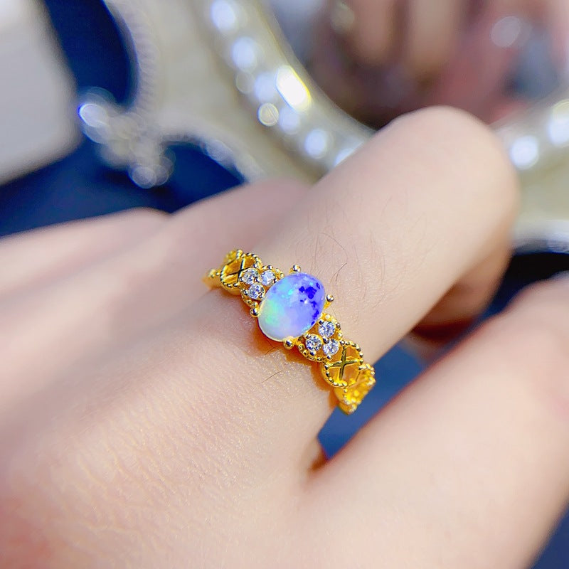 S925 Natural Opal Ring