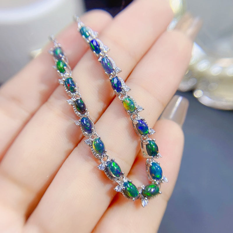 S925 Natural Black Oval Women's Bracelet