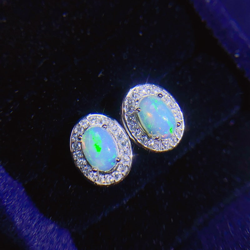 S925 Natural Colorful Opal Earrings
