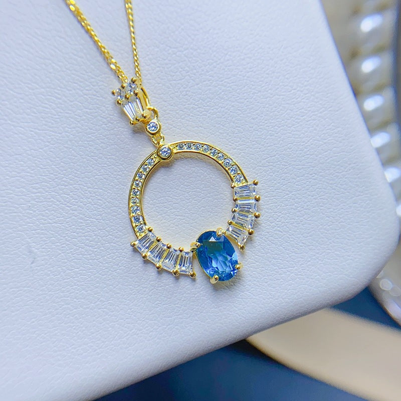 S925 Natural London Blue Topaz Pendant