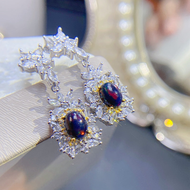 S925 Natural Black Opal Earrings