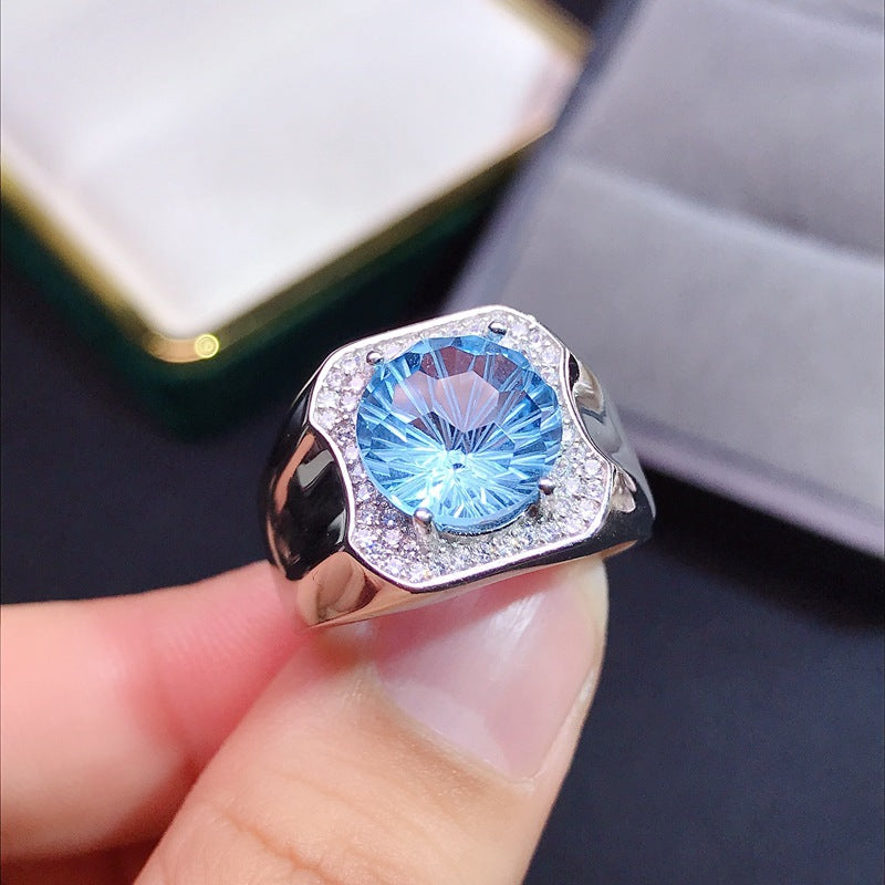 S925 Smokey Blue Topper Men's Ring