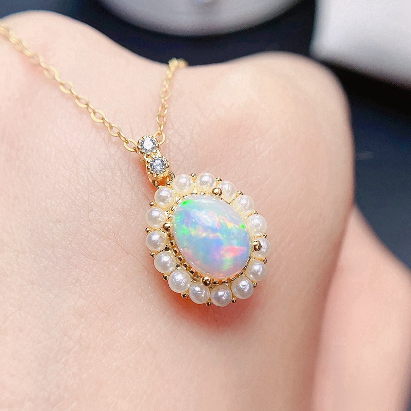 S925 Natural Opal Pendant