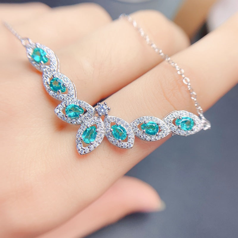 S925 Fashion Natural Green Topaz Necklace 925 Silver with Topaz in a row