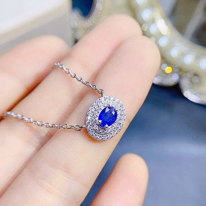 S925 Simple Fashion Natural Sapphire 4*5mm Necklace