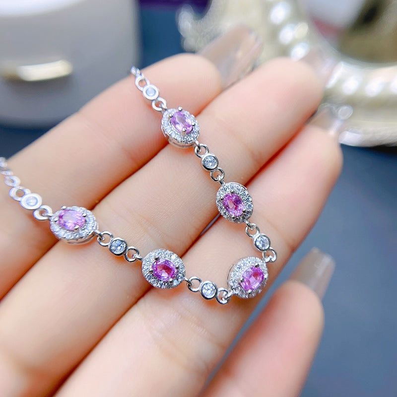 S925 new small fresh natural pink sapphire bracelet