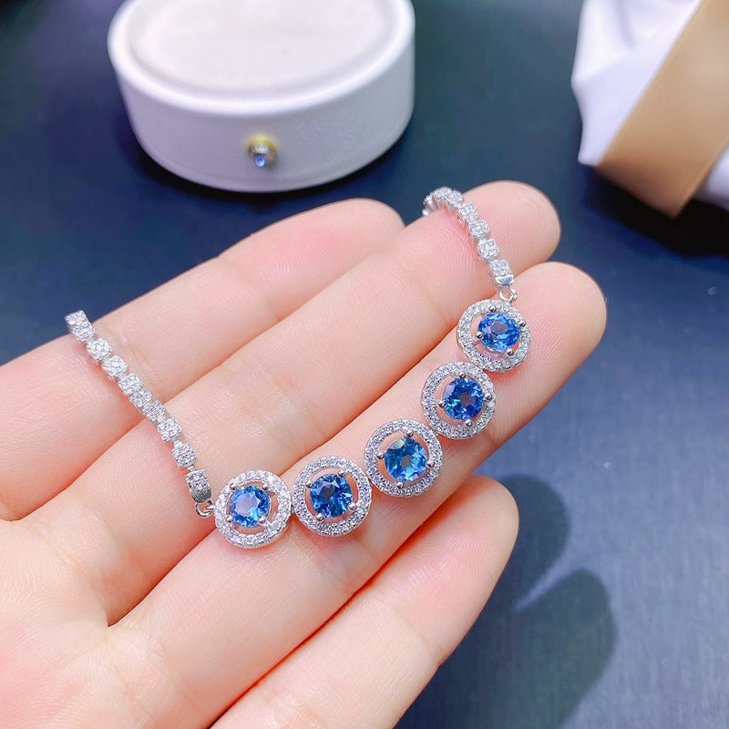 S925 Natural London Blue Topaz Bracelet