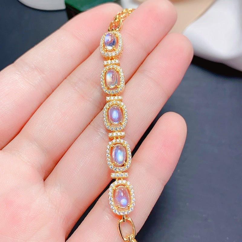 S925 Sri Lankan moonstone bracelet net body strong light