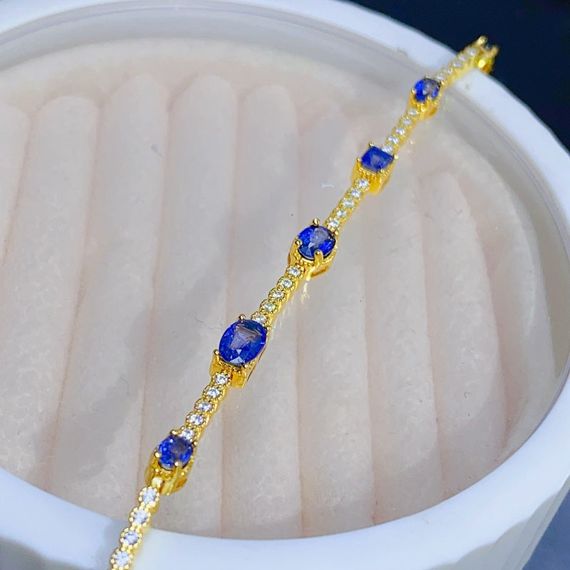 S925 small fresh natural sapphire bracelet 925 silver bracelet