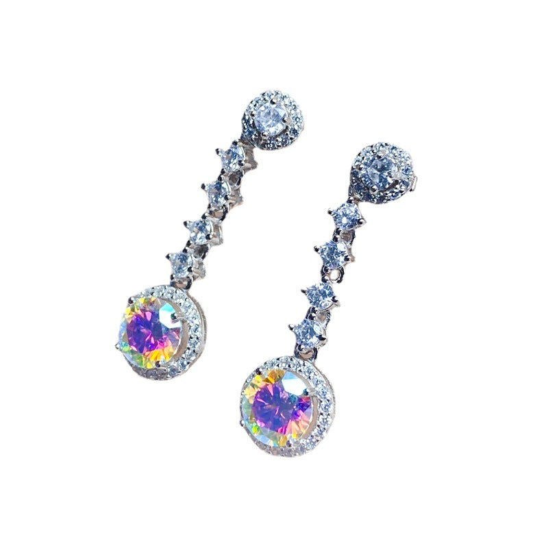 S925 USA imported moissanite diamond earrings 1 carat colorful diamond fire color