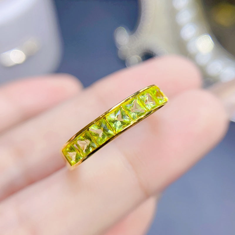 S925 3*3mm Peridot Women's Ring