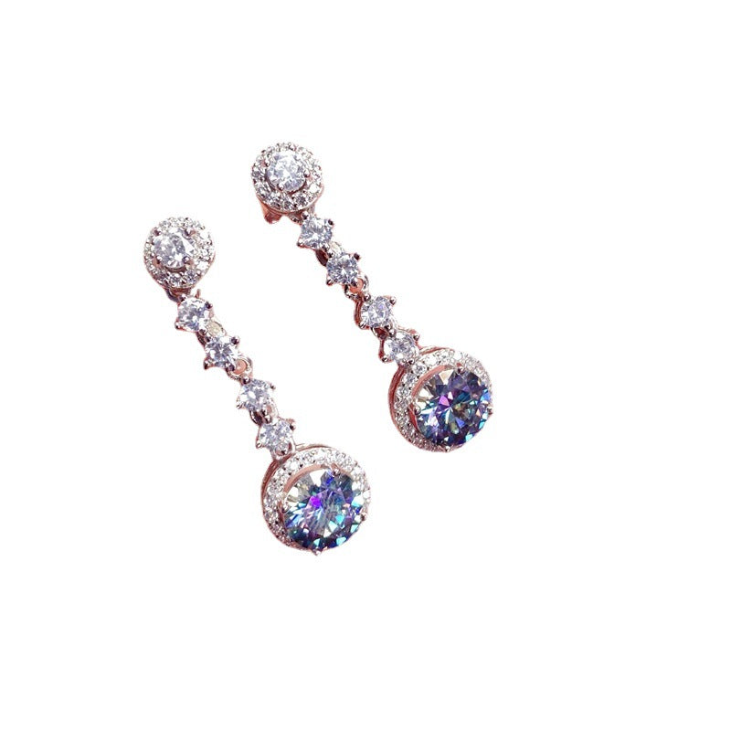 S925 Silver Imported Moissanite Diamond Earrings 1 Carat Fire Color Flash