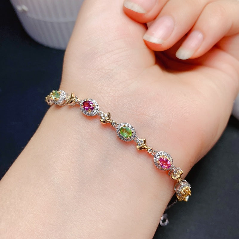 S925 Silver Ladies Bracelet Natural Tourmaline
