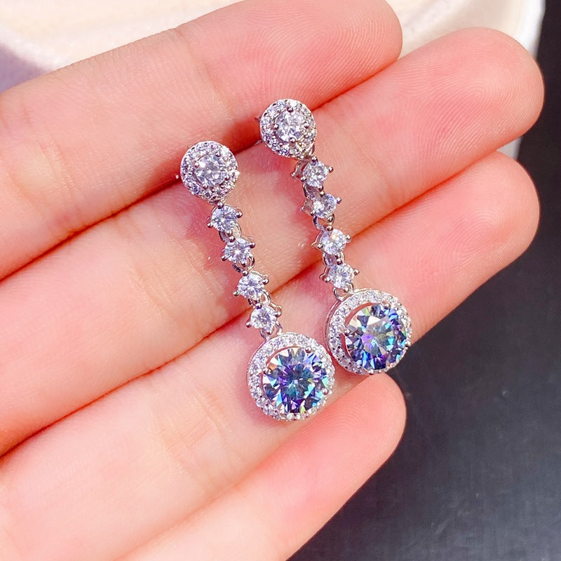 S925 Silver Imported Moissanite Diamond Earrings 1 Carat Fire Color Flash