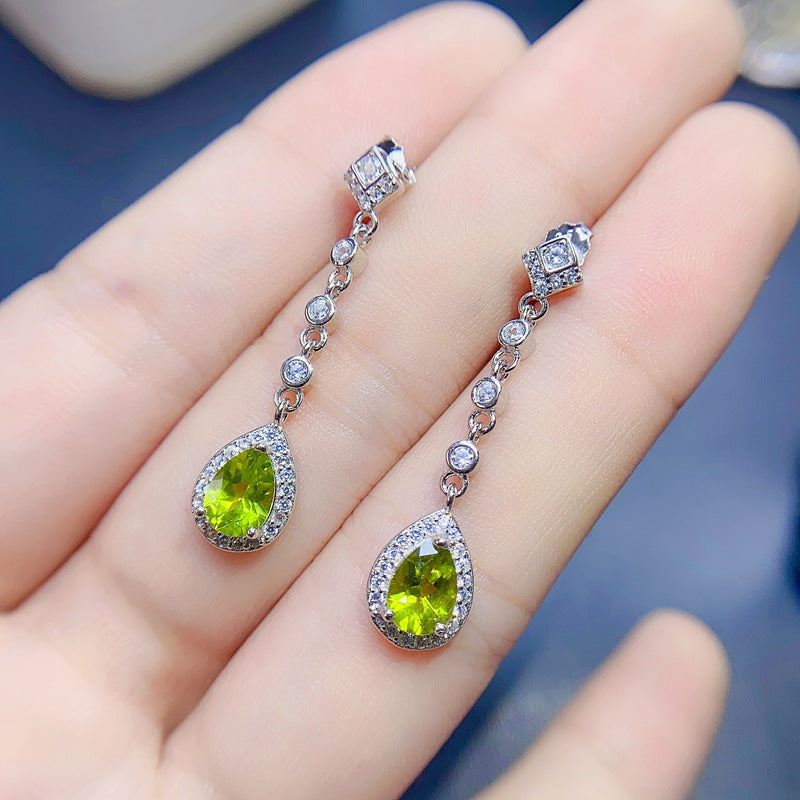 S925 Natural Peridot Earrings Drops 5*7mm Earrings