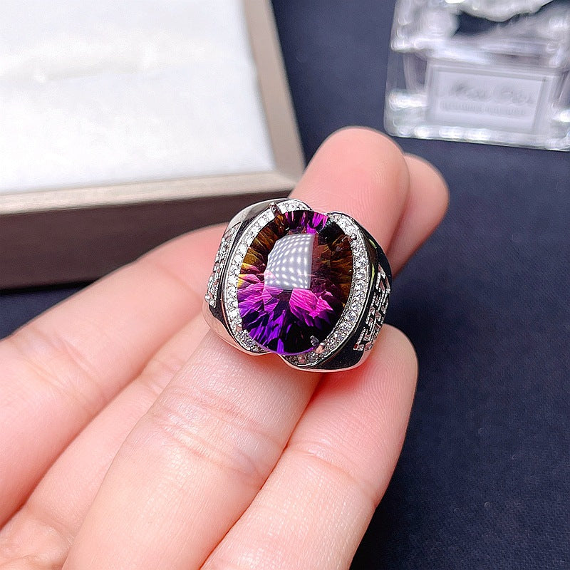 S925 Amethyst Men's Ring