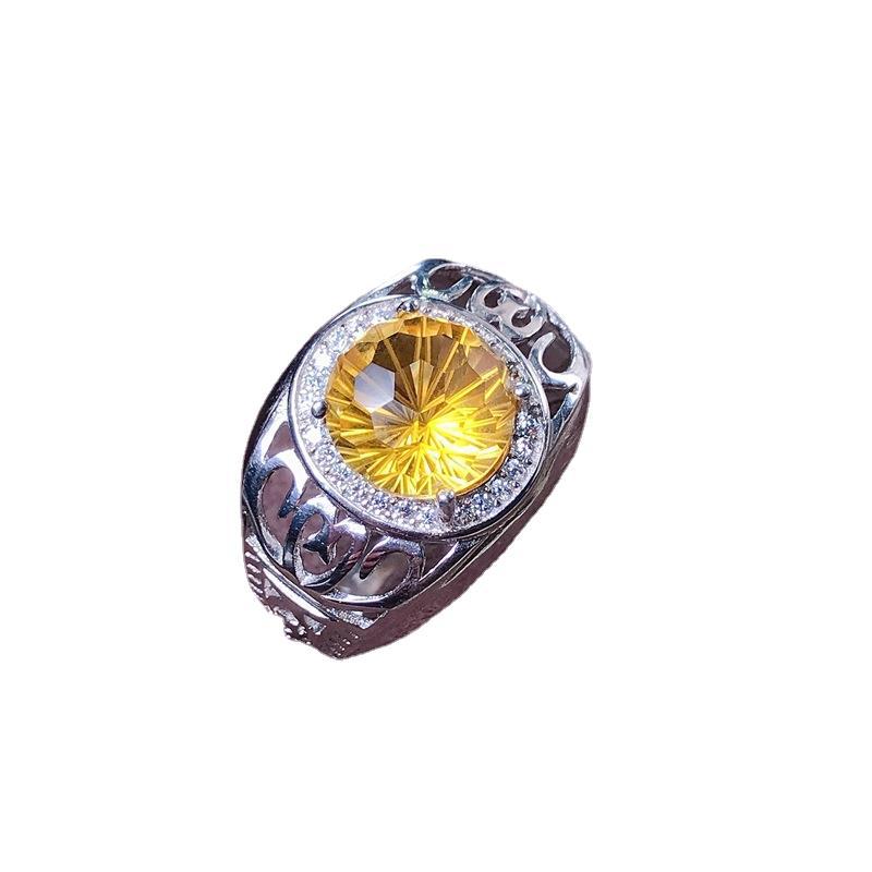 S925 Fireworks citrine ring men's ring