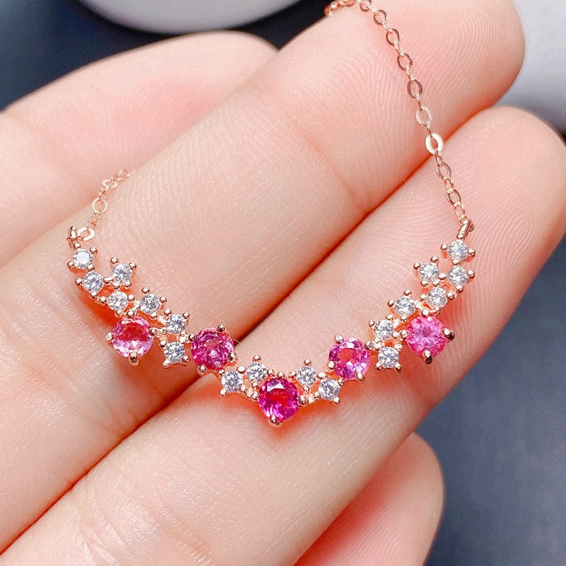 S925 Natural Pink Tourmaline Necklace