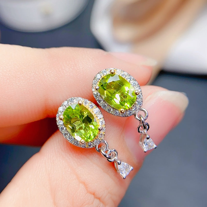 S925 light luxury natural peridot stud earrings earrings