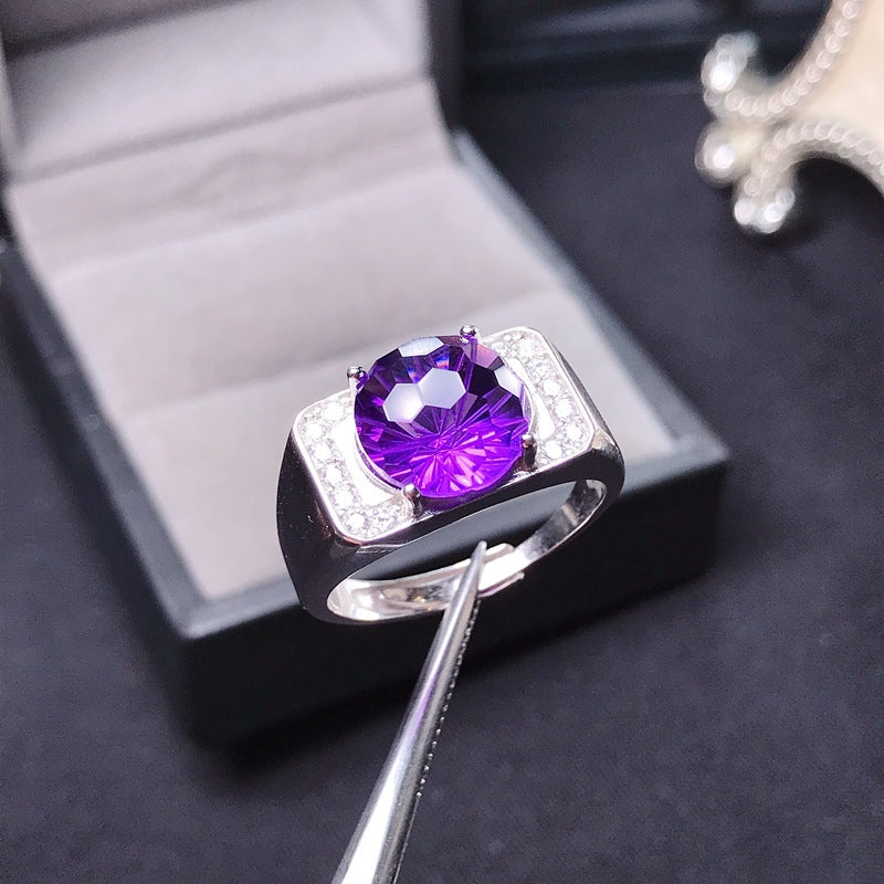 Men's S925 Silver Smokey Amethyst Ring