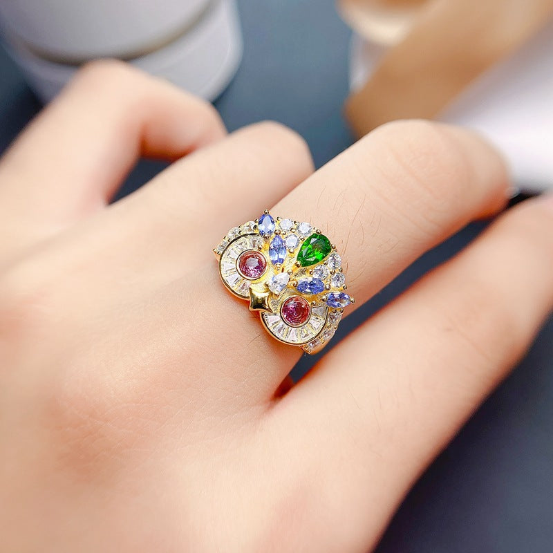 S925 Natural Tourmaline Women's Ring with Tourmaline Tanzanite Colorful Gemstones
