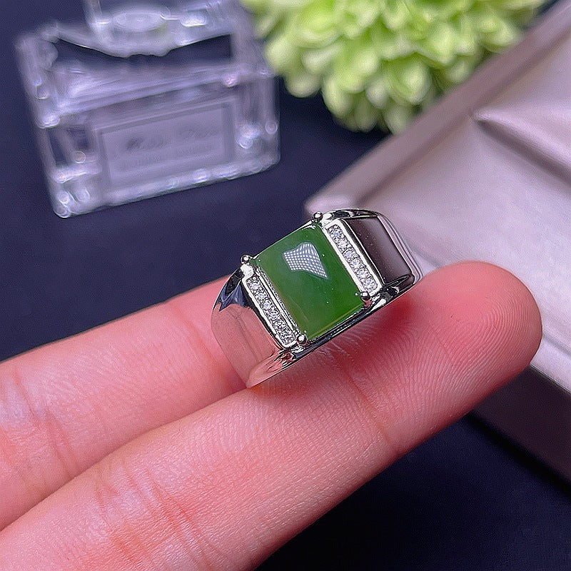 S925 Natural Hotan Jasper Men's Ring