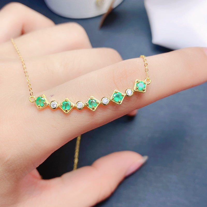 S925 Fashion Natural Emerald Evening Necklace