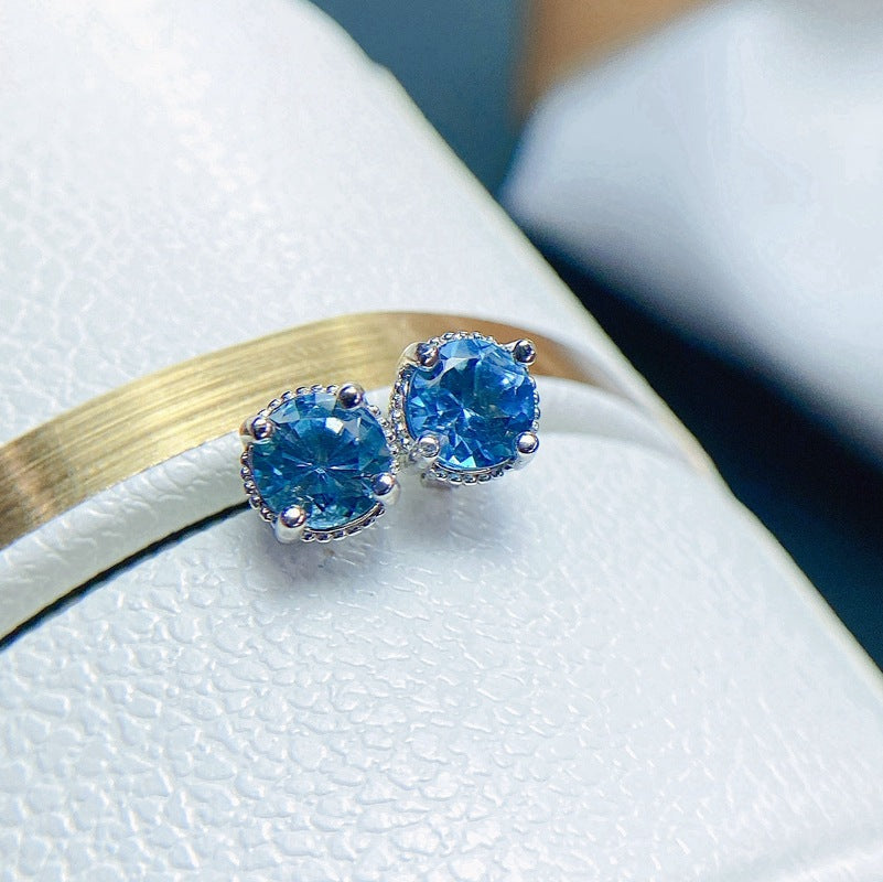 S925 Small Fresh London Blue Topaz Earrings