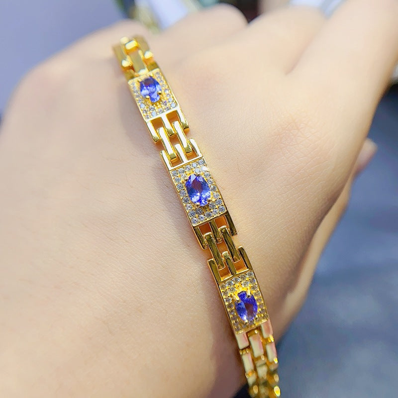 S925 Fashion Light Luxury New Simple Natural Tanzanite Women's Bracelet